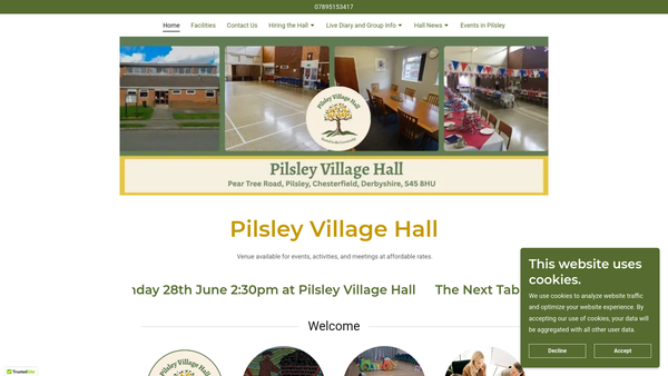 Screenshot of the Pilsley Village Hall website