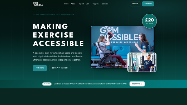Screenshot of the Gym Possible website