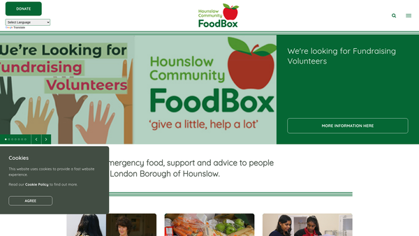 Screenshot of the Hounslow Community Foodbox website