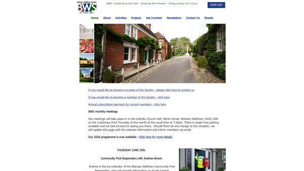 Screenshot of the The Bishop's Waltham Society website