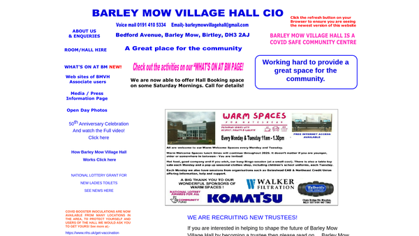 Screenshot of the Barley Mow Village Hall CIO website