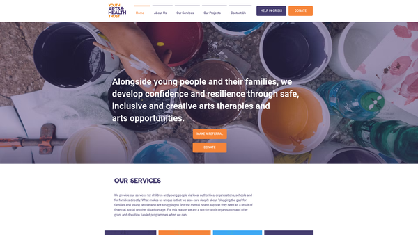 Screenshot of the Youth Arts And Health Trust website