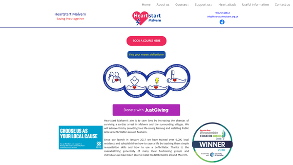 Screenshot of the Heartstart Malvern website