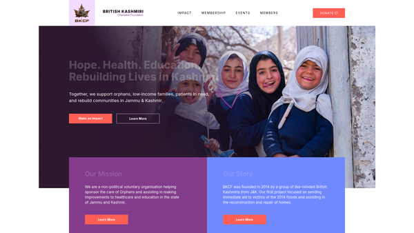 Screenshot of the British Kashmiri Charitable Foundation (Bkcf.) website