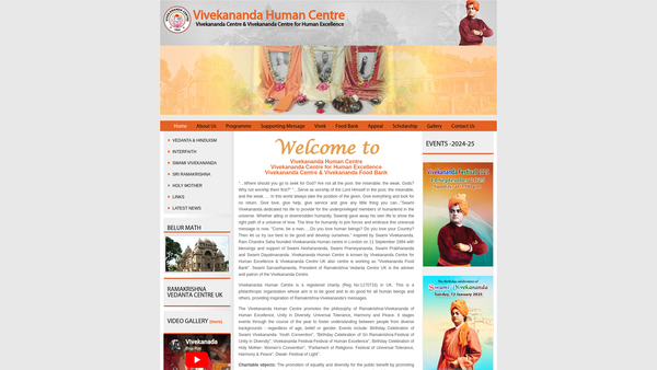 Screenshot of the Vivekananda Human Centre website