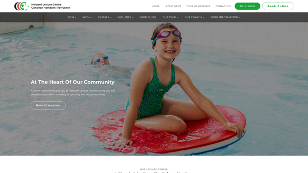Screenshot of the Holywell Leisure Centre/canolfan Hamdden Treffynnon website
