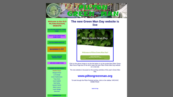 Screenshot of the Pilton Green Man CIO website