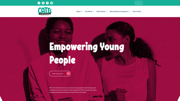 Screenshot of the CATTs (Cancer Awareness for Teens & Twenties) website