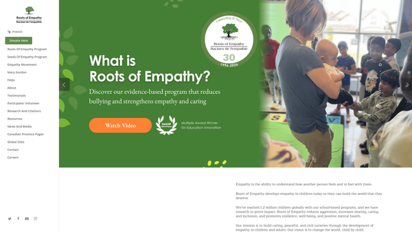 Screenshot of the Roots Of Empathy UK website