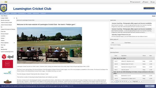 Screenshot of the Leamington Cricket Club website