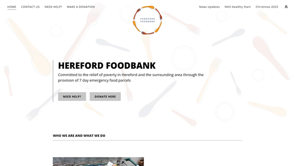 Screenshot of the The Hereford Food Bank website