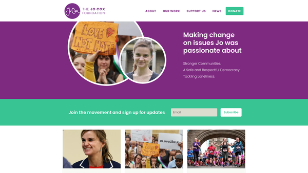 Screenshot of the The Jo Cox Foundation website