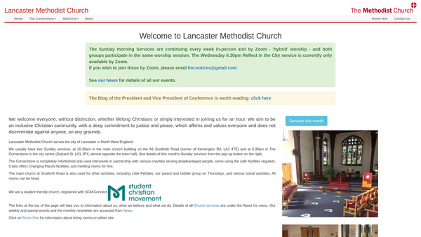 Screenshot of the Lancaster Methodist Church website