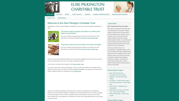 Screenshot of the Elise Pilkington Charitable Trust website