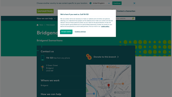 Screenshot of the Bridgend Samaritans website