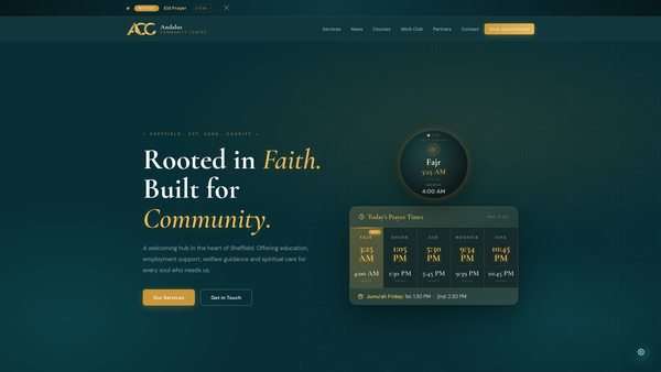 Screenshot of the Andalus Community Centre website