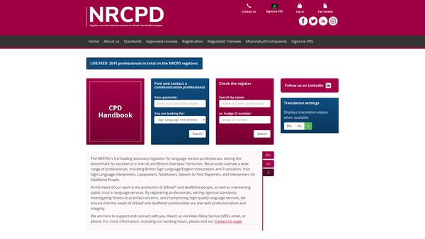 Screenshot of the Nrcpd website