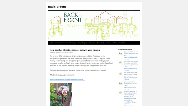 Screenshot of the Back To Front Charitable Incorporated Organisation website
