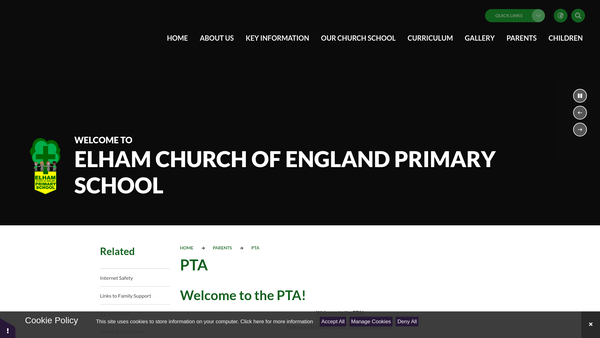 Screenshot of the Elham Cep School PTA website