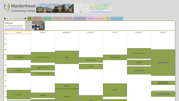 Screenshot of the Maidenhead Community Centre website