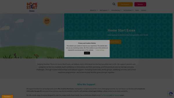 Screenshot of the Home-Start Essex website