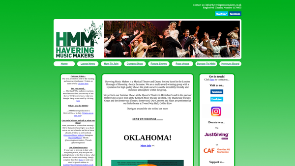 Screenshot of the Havering Music Makers website