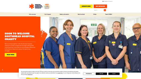 Screenshot of the University Hospitals Bristol & Weston Charity website