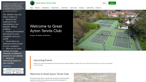 Screenshot of the Great Ayton Tennis Club website