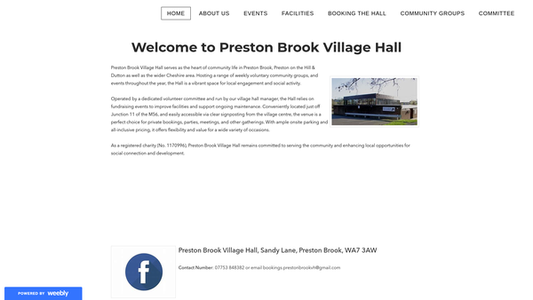 Screenshot of the Preston Brook Village Hall website