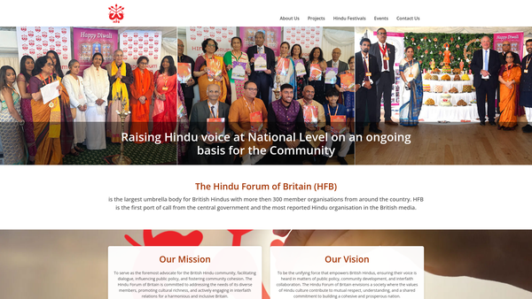 Screenshot of the Hindu Forum Of Britain Charity website