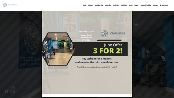 Screenshot of the Wellesbourne Sports And Community Centre website