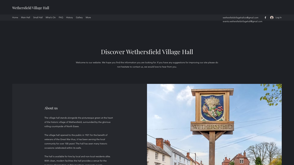 Screenshot of the Wethersfield Village Hall CIO website