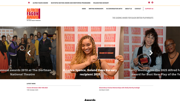 Screenshot of the The Alfred Fagon Award website