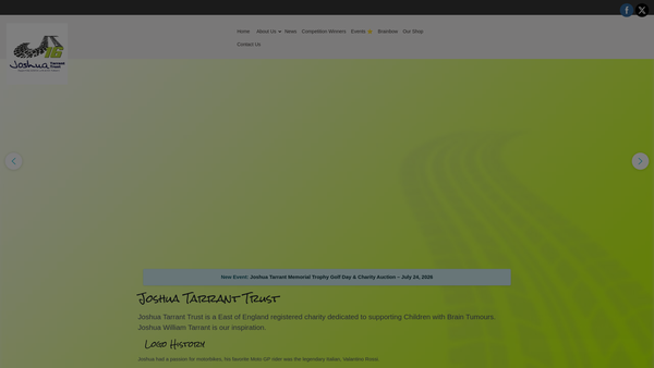 Screenshot of the Joshua Tarrant Trust website