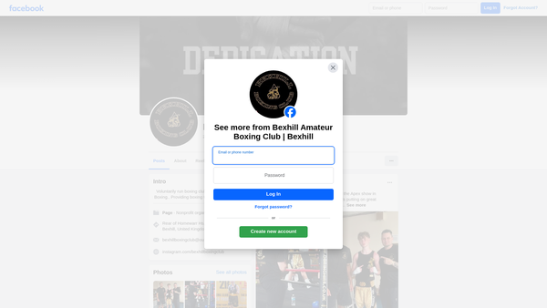 Screenshot of the Bexhill Amateur Boxing Club website