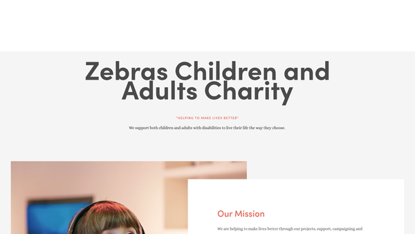 Screenshot of the Zebras Children And Adults Charity website
