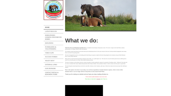 Screenshot of the Welsh Pony Rescue & Rehoming Charitable Trust website