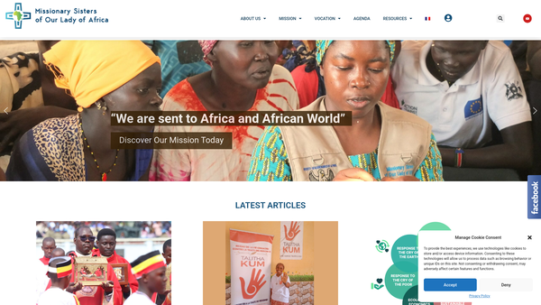 Screenshot of the Missionary Sisters Of Our Lady Of Africa CIO website
