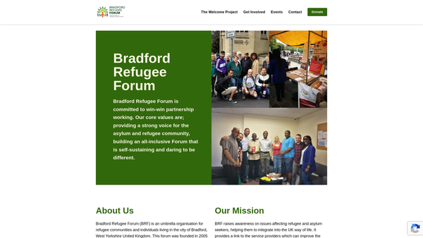 Screenshot of the Bradford Refugee Forum website