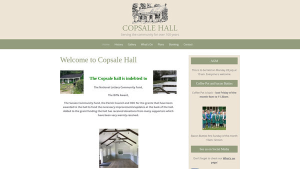 Screenshot of the Copsale Village Hall website