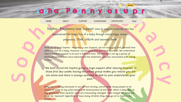 Screenshot of the Sophia Pregnancy Loss Support website