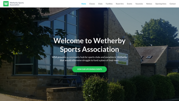 Screenshot of the Wetherby Sports Association website