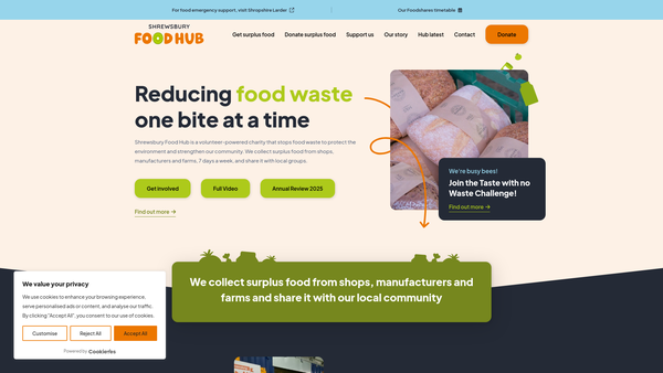 Screenshot of the Shrewsbury Food Hub website
