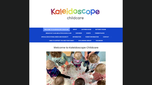Screenshot of the Kaleidoscope Childcare website