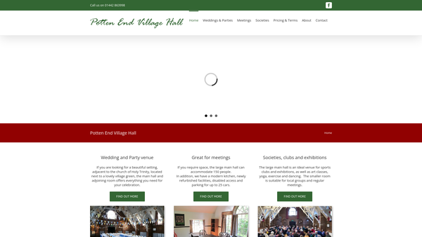 Screenshot of the Potten End Village Hall website