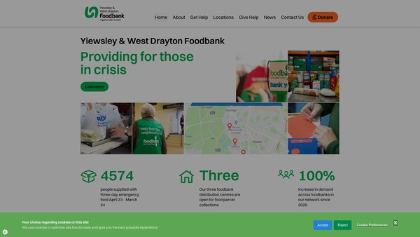 Screenshot of the Yiewsley And West Drayton Foodbank website