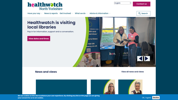 Screenshot of the Healthwatch North Yorkshire website