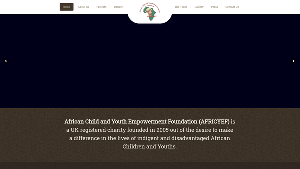 Screenshot of the African Child And Youth Empowerment Foundation website