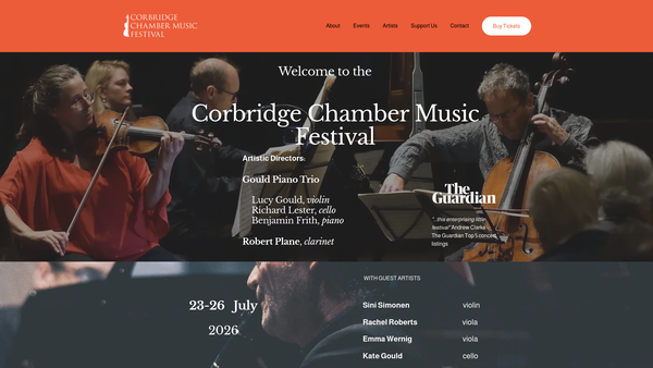 Screenshot of the Corbridge Chamber Music Festival website