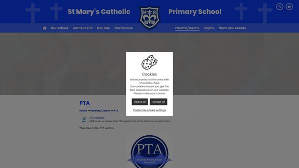Screenshot of the St Mary's Catholic Primary School PTA website